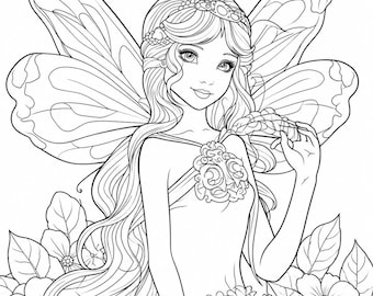36 Fairy Coloring Page Printable, Fantasy Fairy Coloring Book Page, PDF Instant Digital Download, Magical Fairy Art for Kids & Adults