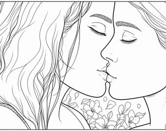 Single Lesbian Coloring Page | LGBTQ+ Romance Adult Art (Digital Download)