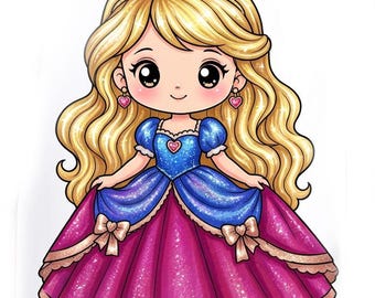 Kawaii Princess SVG Clipart | Princess Outline Design (Digital Download)