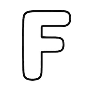 May include: A bold, black-outlined capital letter F with a white interior. The letter features rounded corners and a thick, uniform stroke width, creating a simple, clean, and graphic shape centered against a plain white background.
