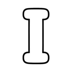 May include: A bold, black-outlined capital letter I with rounded corners and a thick, uniform stroke. The interior of the letter is white, creating a high-contrast, graphic design element that stands out clearly against the plain white background.