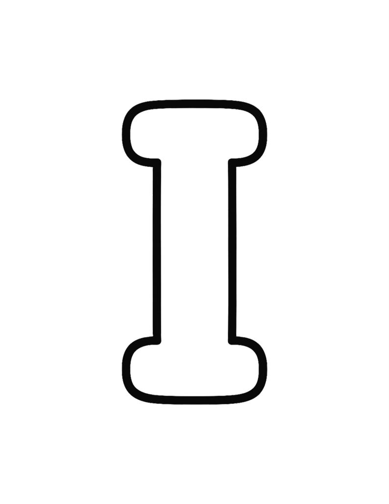 May include: A bold, black-outlined capital letter I with rounded corners and a thick, uniform stroke. The interior of the letter is white, creating a high-contrast, graphic design element that stands out clearly against the plain white background.