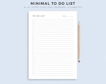 Minimal To Do List Printable, Daily Checklist PDF, Printable Task Planner, Fillable PDF, A4 A5 Letter Size