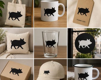 Pacote de imagens SVG de porcos para exposição | Clipart de silhuetas de animais de fazenda (Download digital)