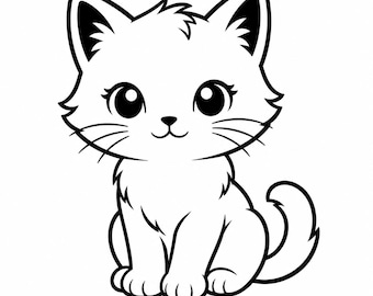 Kawaii Kitten SVG Clipart – Sitting Cat Illustration (Digital Download)