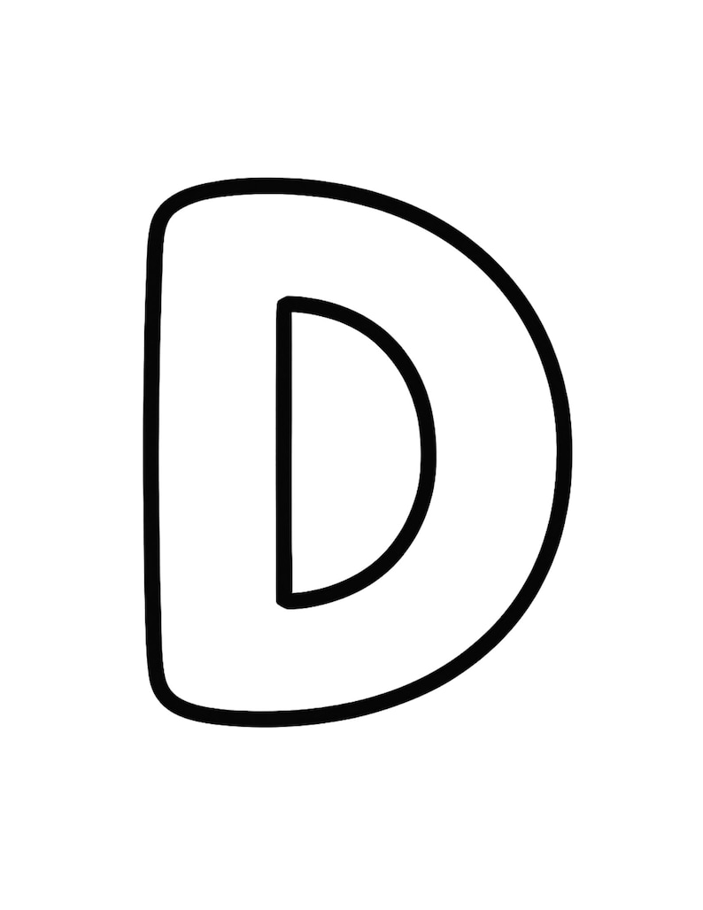 May include: A bold, uppercase letter D rendered in a clean, black outline style. The character features a rounded right side and a straight vertical left side, creating a simple, hollow shape with a white interior against a plain background.
