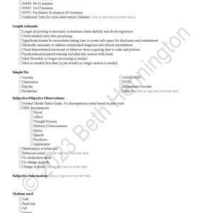 SOAP Note Template Fill in the Blank and Checkboxes for counseling CBT and DBT Options