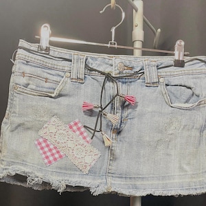 Minijupe bohème en patchwork en denim recyclé Taille 5 | Vêtements de festival | Style écologique