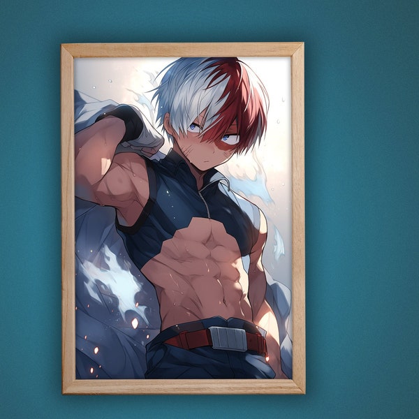 Half-Cold, Half-Hot Prodigy Hero with a Fiery Resolve, Art Print, Anime Poster, Husbando