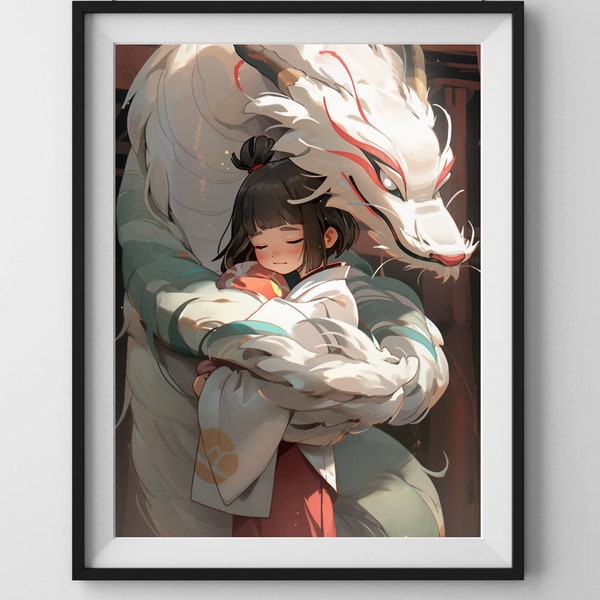 Mythical Embrace - Protective Spirit and Child Art Print - Frame Not Included