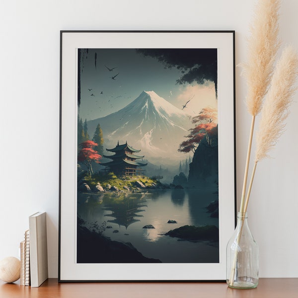 Set of 15 Japanese Landscape Wall Art, Printable, Digital Download, Watercolor, Landscape Art, Wall Decor, Home Decor,Japanese Nature Prints