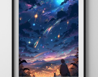 Starry Night and City Lights: Companion's Gaze Art Print