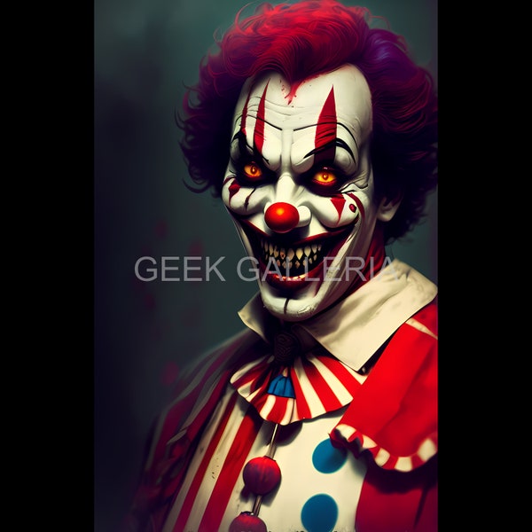 Creepy Clown V1, 11x17 inches, Art Print, Horror, Spooky, Scary