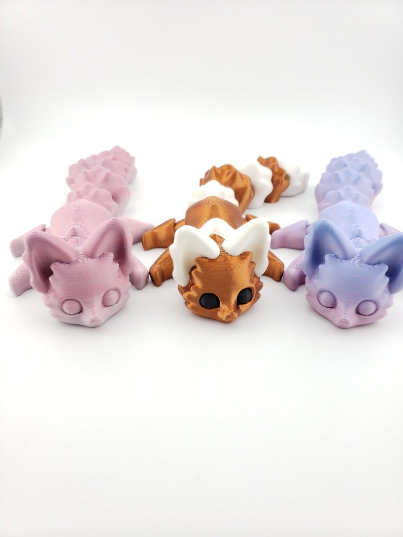 Articulated Cute Flexi Fox 7.5 Inches 3D Printed Fidget Fantasy Customizable Colors Authorized Seller Articulated Desk Buddy image 1