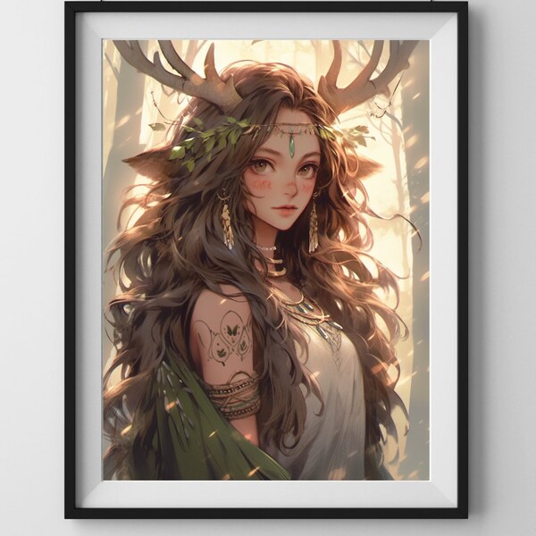 The Deer Nymph Art Print, Anime, Waifu Wall Decor