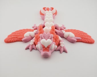 1 Articulated Baby Love Dragon - 3D Printed Fidget Fantasy Creature - Cinderwing3d - Valentines Day Heart Dragon