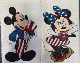 Mickey or Minnie | Red, White & Blue | Glitter Hand Towels