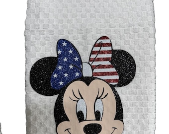 Minnie Mouse Kitchen Towel – Red White & Blue Glitter Hand Towels – USA Holiday Decor