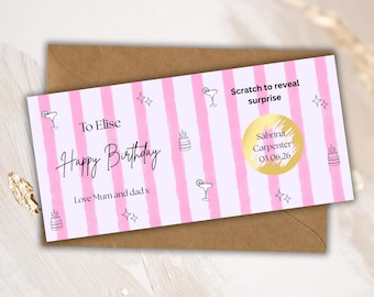 Personalised Pink Birthday gift voucher, Scratch to reveal, Surprise, Custom experience voucher for her