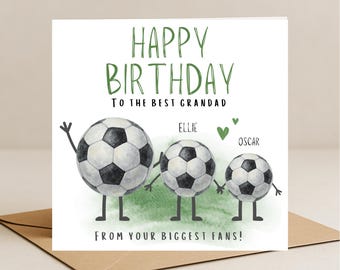 Grandad Football Birthday Card – Personalised Cards - Football Design - Custom Message - From Grandchildren