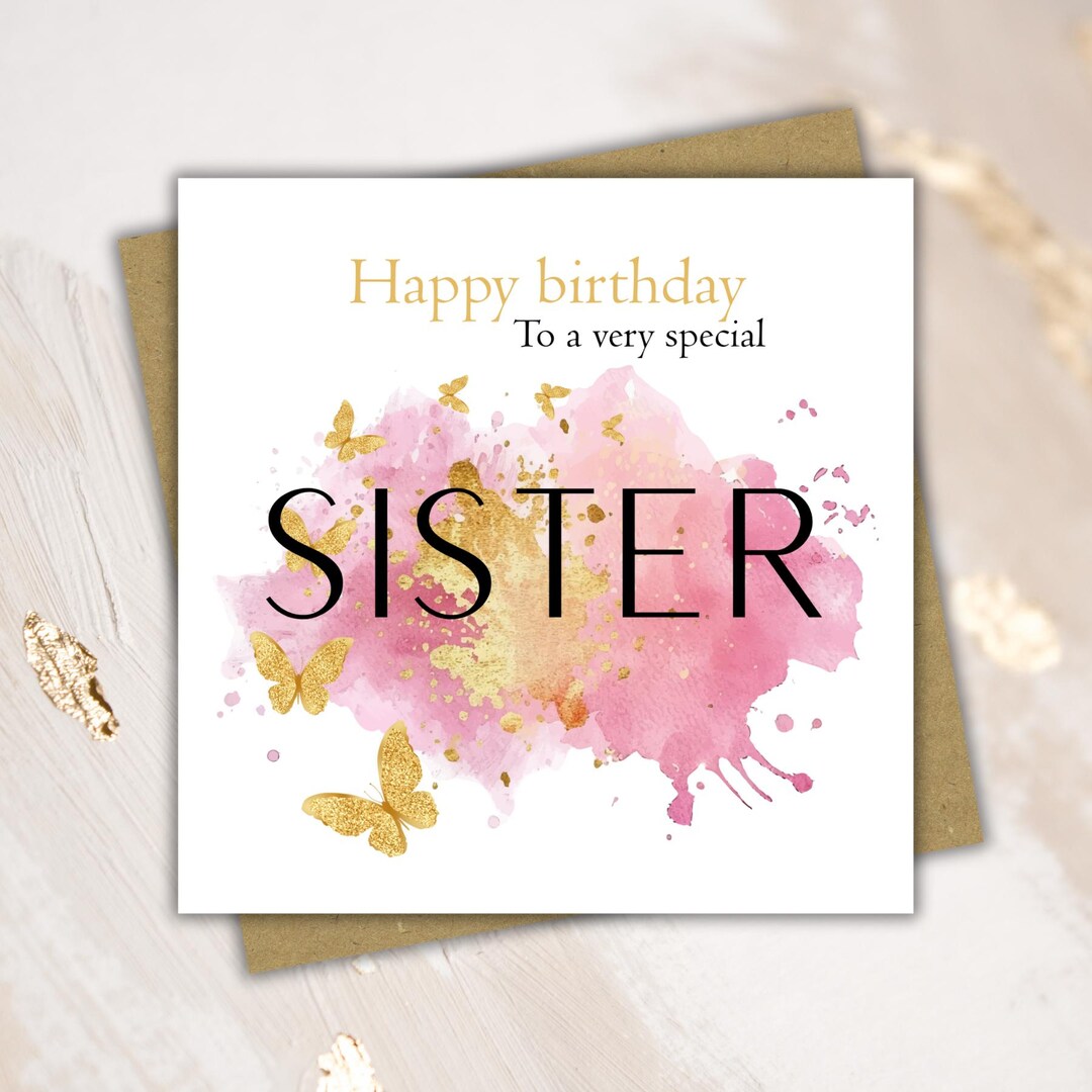 Personalised Sister Birthday Card - Butterfly Design - Pink and Gold ...