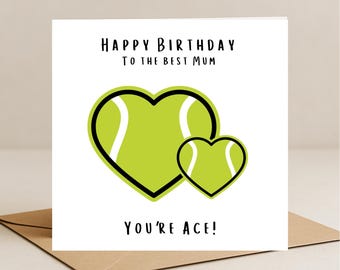 Personalised Tennis Birthday Card – ‘You’re Ace’ – Funny Pun Cards for Mum, Nan