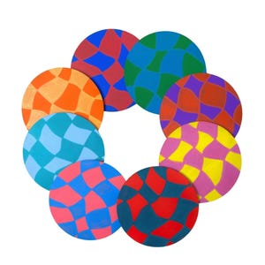 Hand-Painted Checkerboard Coasters: Set of 8 Wavy Wooden Coasters