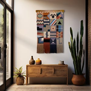 Unique Large Kilim Wallhanging "TOPYEKÜN", Earth Tones Hand Woven Wall Decor Tapestry, Modern & Eclectic Design for Home Decoration