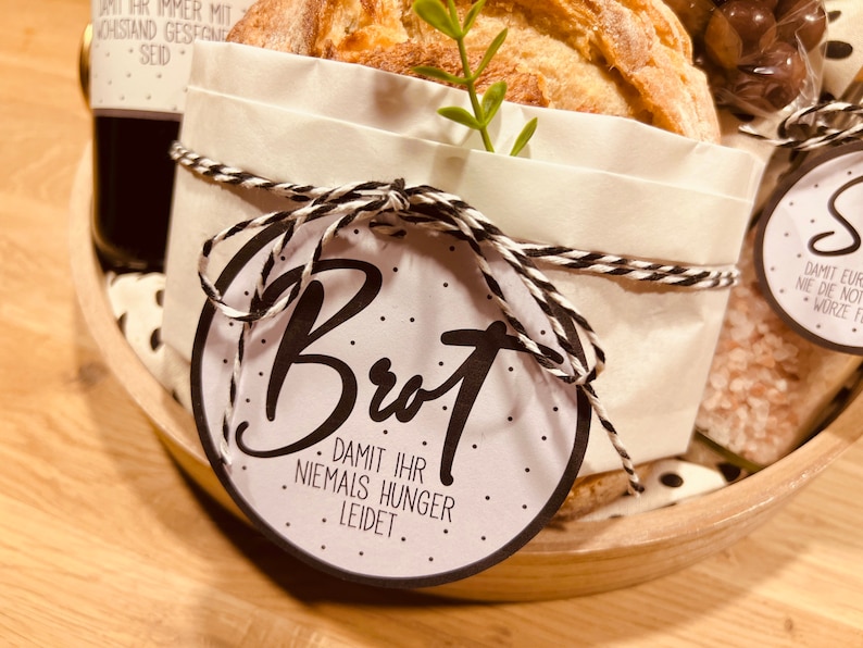 Brot Salz Wein Geschenk zum Einzug, Umzug, Richtfest Hausbau. DIY Geschenkkorb zur Einweihung