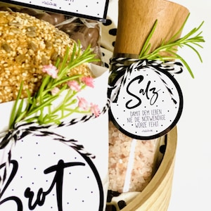 Brot Salz Wein Einweihungsgeschenk Etiketten glänzende Aufkleber für Geschenkkorb zum Einzug gepunktete Etiketten
