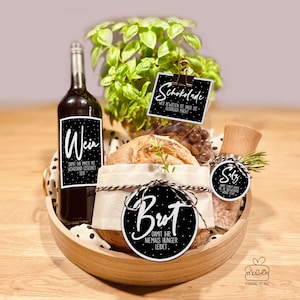 Housewarming gift labels bread salt housewarming gift pendant DOWNLOAD | Gift moving house topping out ceremony inauguration new home BLACK