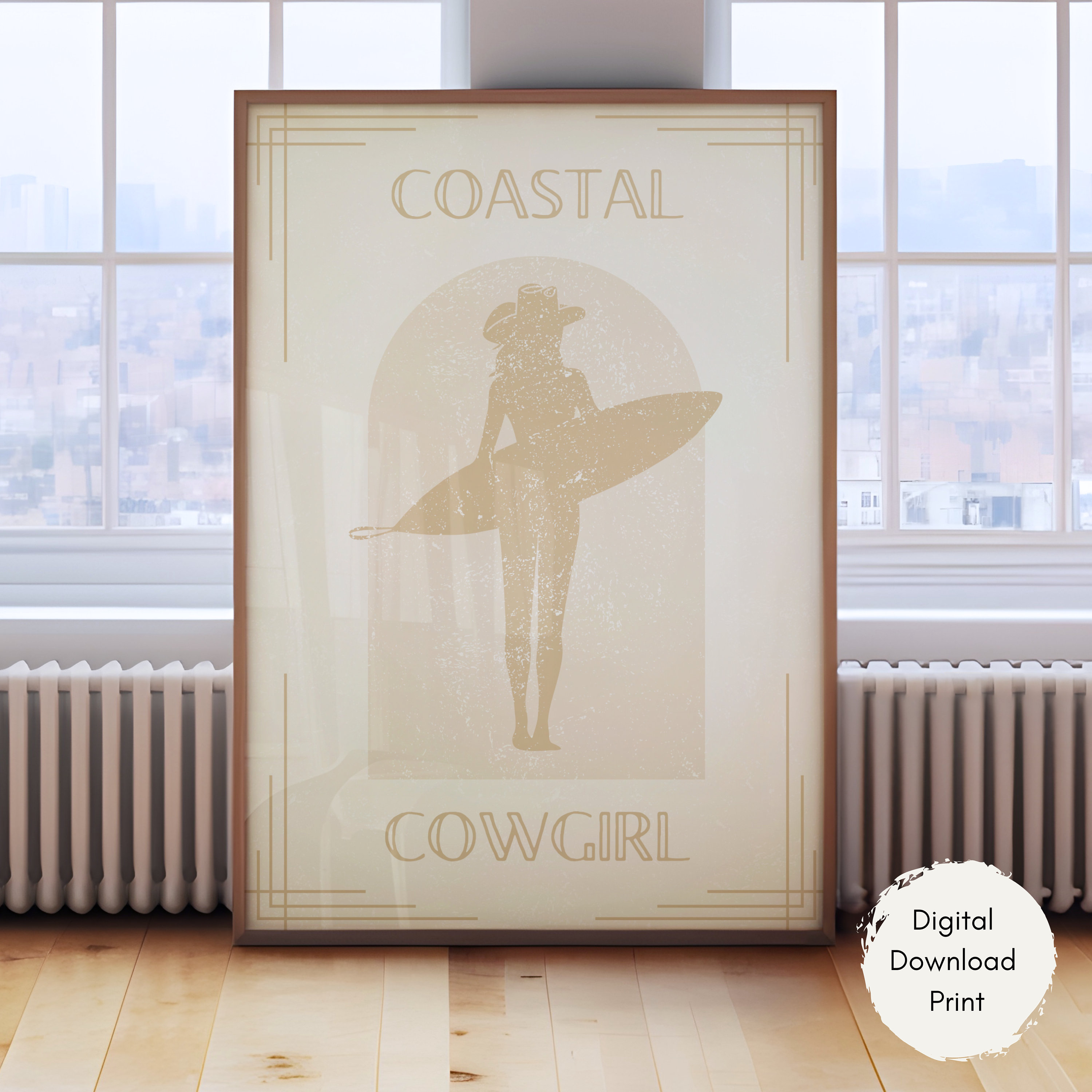 Coastal Cowgirl Print Surfboard Wall Art Download Digital Cowgirl Decor Surf Board Gift Surfer Girl Vintage Surf Poster Coastal Beach House