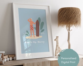 Personalized Surfboard Boy Print | Beachy Nursery Art (Digital Download)