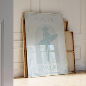 Coastal Cowgirl Print Surfboard Wall Art Cowgirl Room Decor Surfer Girl Gift Vintage Surf Poster Trendy Western Digital Print College Dorm