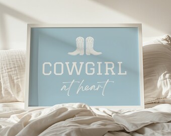 Coastal Cowgirl Boots Print, Blaue Western Kunst (Digitaler Download)