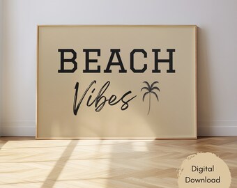 Beach Vibes Boys Neutral Bedroom Surfer Gift Art Printable Poster Surf Board Nursery Decor Ocean Beach House Coastal Tropical Palm Quote