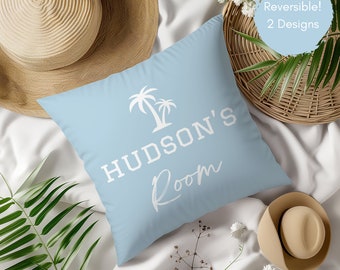 Custom Name Pillow Beachy Room Decor Surf Nursery Cushion Blue Surfer Gift Beach House Decoration Tropical Aesthetic Coconut Girl