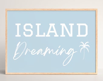 Poster surf bleu île rêveuse maison de plage tendance noix de coco chambre de fille imprimés cow-girl côtière décoration de chambre d'enfant décoration de chambre plage tropicale