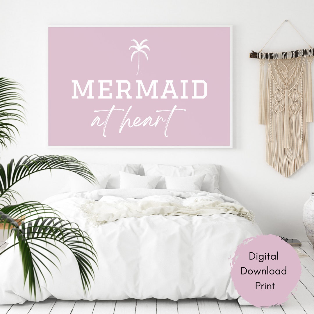 Mermaid at Heart Pink Purple Print Quote Girly Wall Art Boho Girls ...