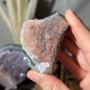 Peach Pink Rainbow Amethyst Druzy Crystal Cluster, from Uruguay