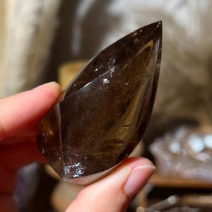 Dark Smoky Quartz Flame - Polished Natural Crystal Point from Minas Gerais, Brazil