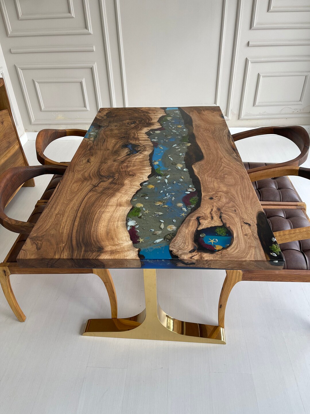 Epoxy Dining Table Walnut Epoxy Resin Table Top Coral Etsy