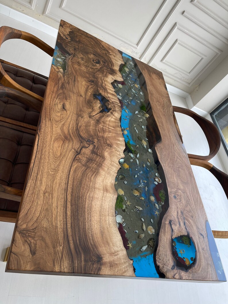 Epoxy Dining Table Walnut Epoxy Resin Table Top Coral Etsy