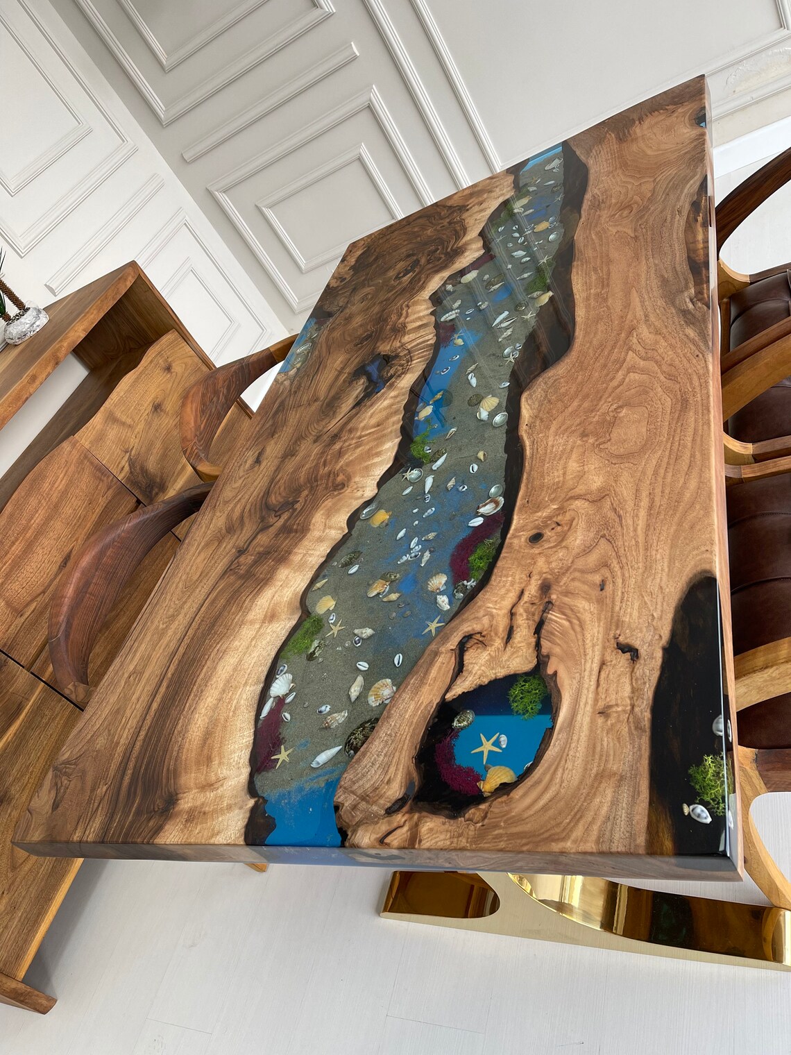 Epoxy Dining Table Walnut Epoxy Resin Table Top Coral Etsy