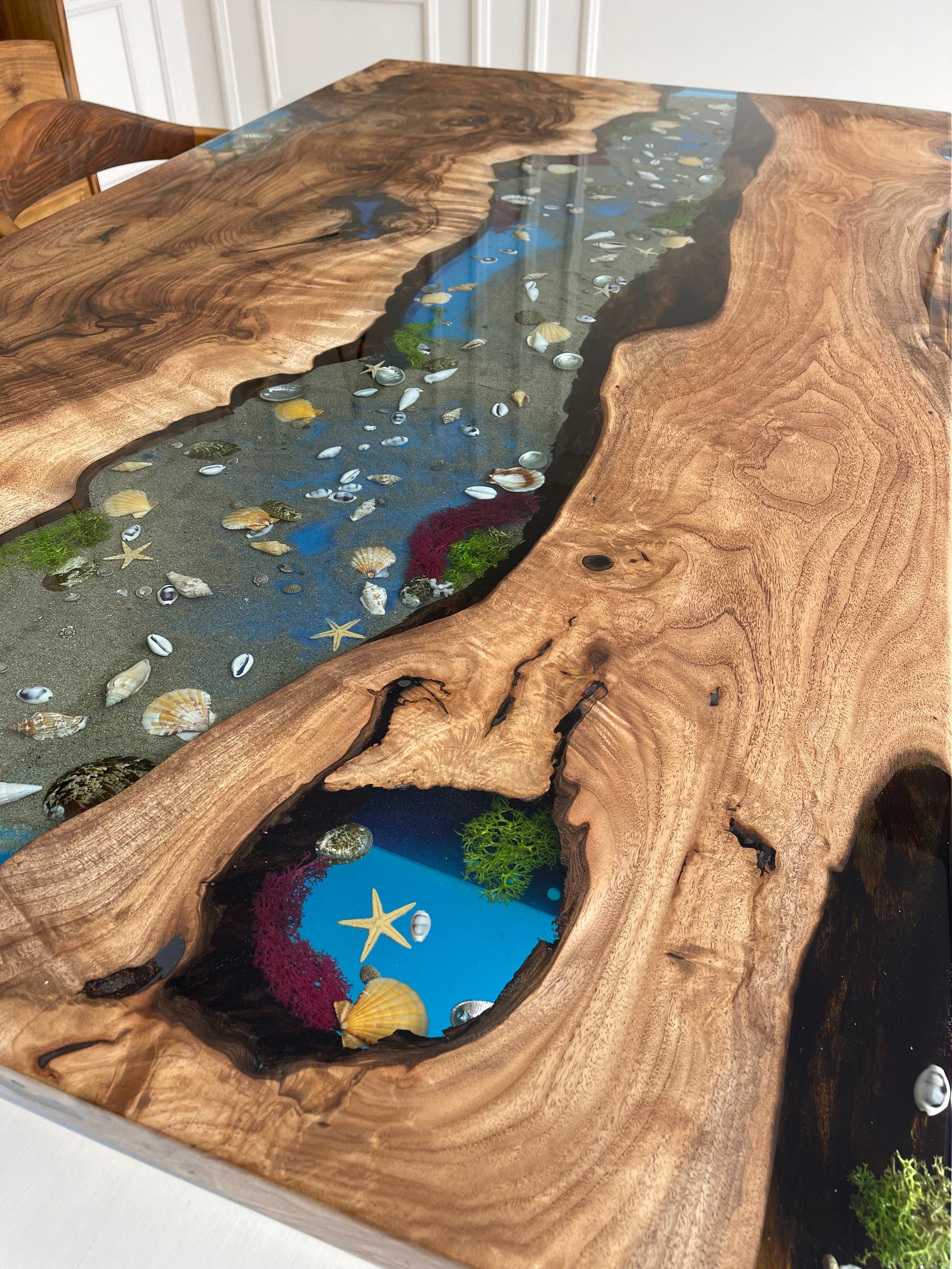 Epoxy Dining Table Walnut Epoxy Resin Table Top Coral Etsy