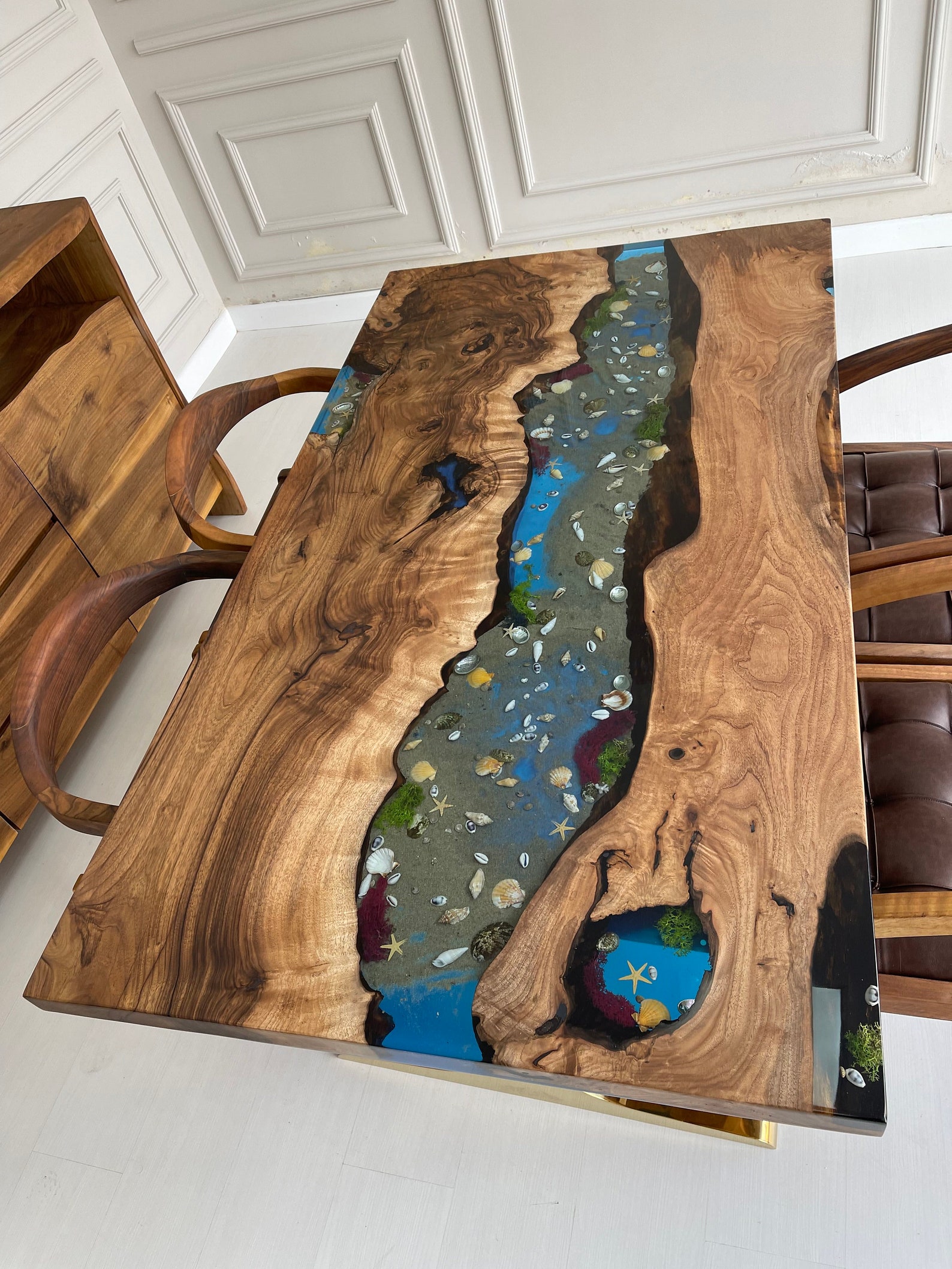 Epoxy Dining Table Walnut Epoxy Resin Table Top Coral Etsy