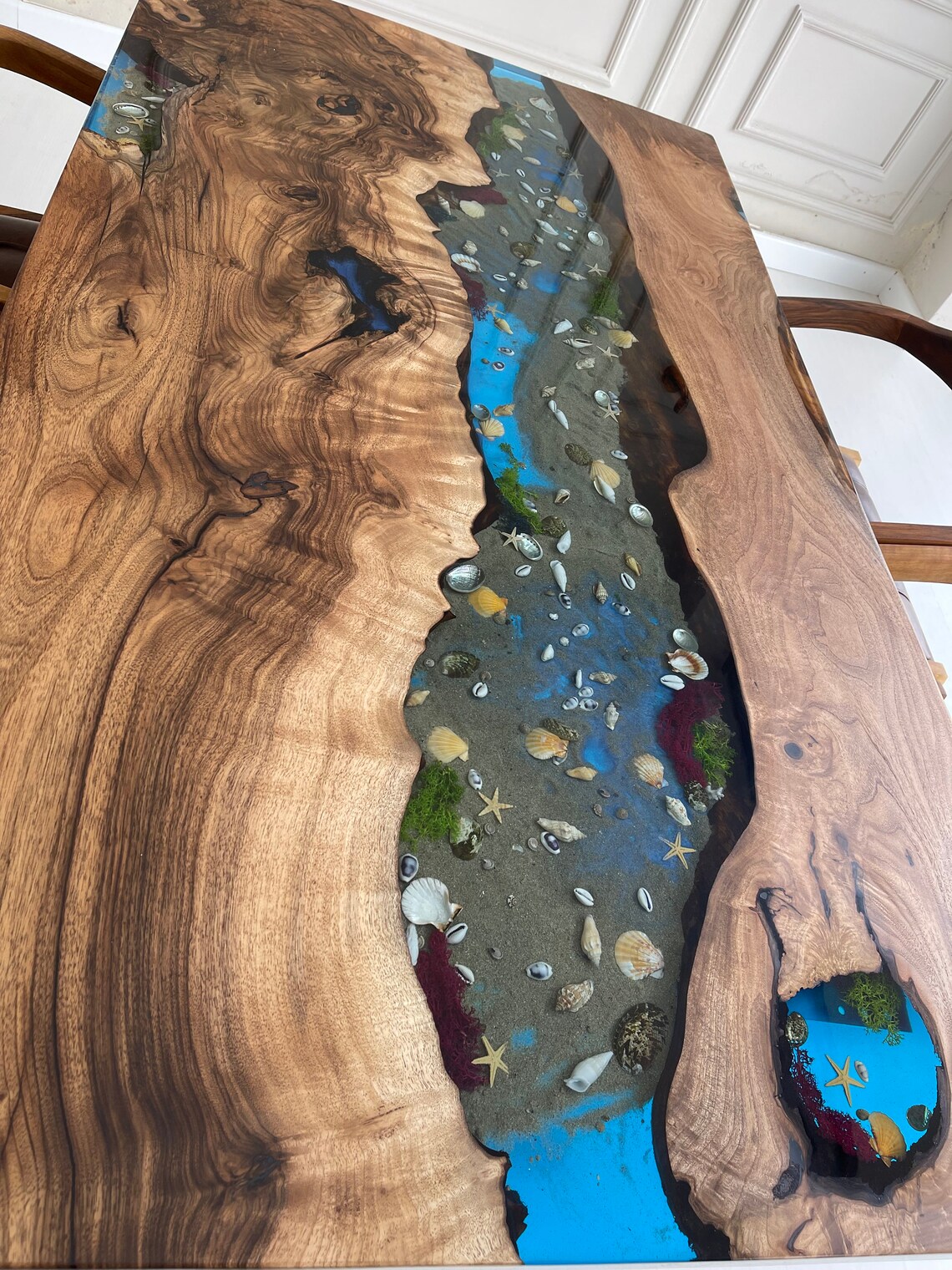Epoxy Dining Table Walnut Epoxy Resin Table Top Coral Etsy