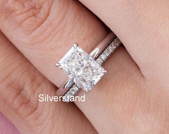 Radiant Cut Moissanite Engagement Bridal Set Ring Gift For Her Wedding Band Promise Ring Best For Girlfriend