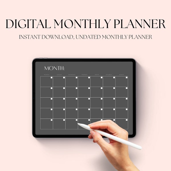 Minimalistic Undated Monthly Planner Digital Monthly Planner Template iPad Goodnotes Planner