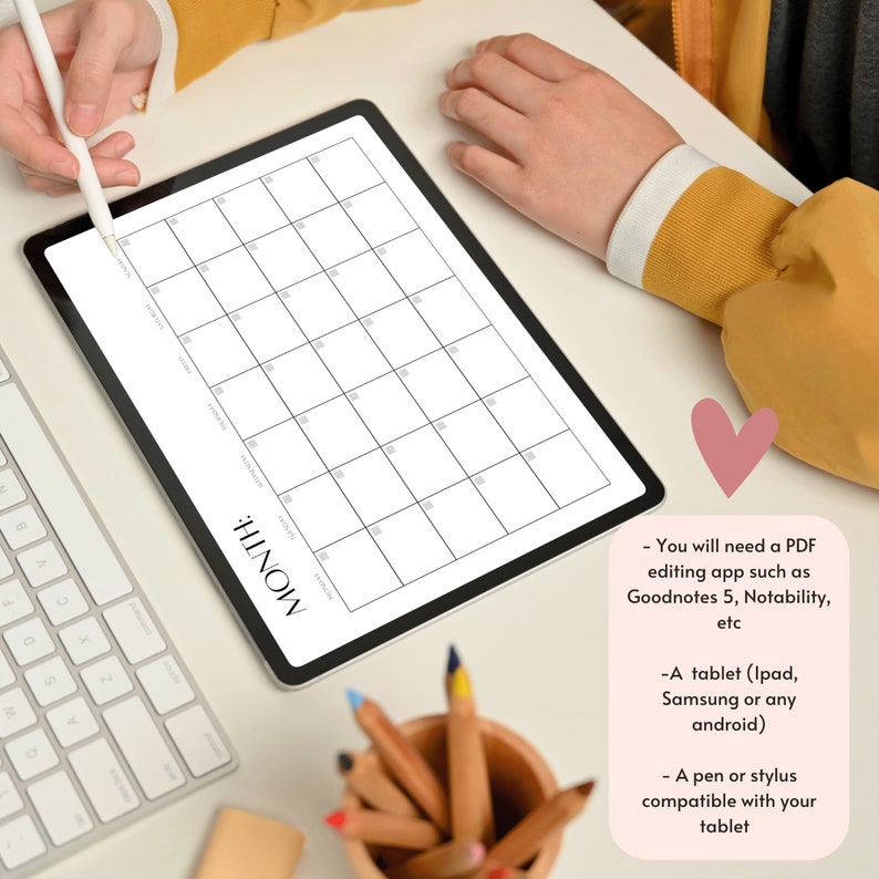 Digital Monthly Calendar Monthly Planner Template Goodnotes Etsy